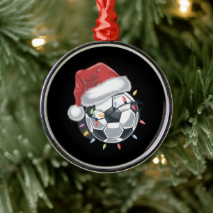 Santa Soccer Ball Sports Christmas Soccer Player  Metal Ornament