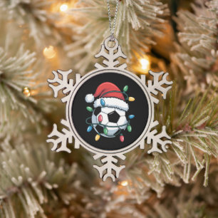 Santa Soccer Ball Sports Christmas Soccer Player Snowflake Pewter Christmas Ornament
