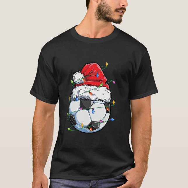 Santa Soccer Ball Sports Design Christmas Soccer P T-Shirt (Front)