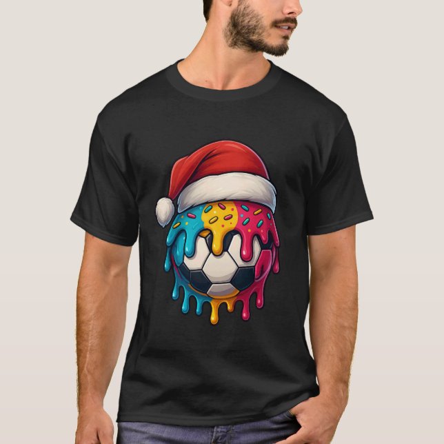Santa Soccer Ball Sports Design Funny Christmas Fo T-Shirt (Front)