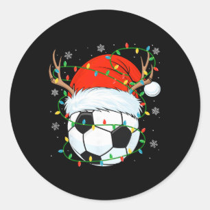 Santa Soccer Ll Xmas Lights Christmas Soccer Playe Classic Round Sticker