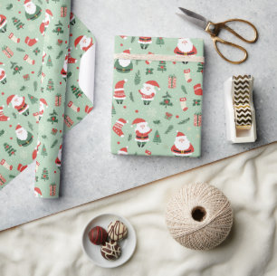 Santa, socks, trees and gifts Christmas Wrapping Paper