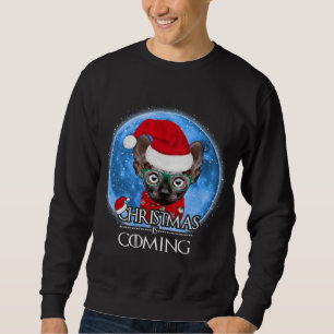 Santa Sphynx Cat Merry Christmas Is Coming Funny X Sweatshirt