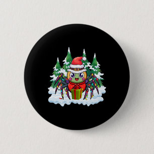 Santa Spider Holding A Present Box Funny Christmas 6 Cm Round Badge