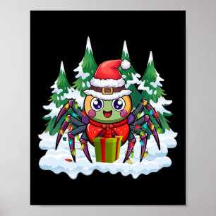Santa Spider Holding A Present Box Funny Christmas Poster