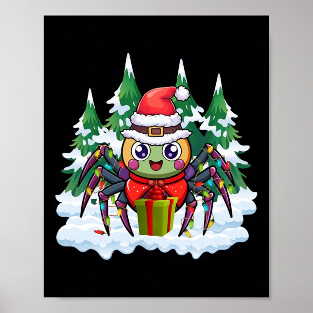 Santa Spider Holding A Present Box Funny Christmas Poster (Front)