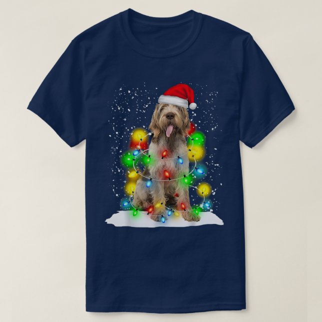Santa Spinone Italiano Christmas Light Pajama Dog  T-Shirt (Design Front)