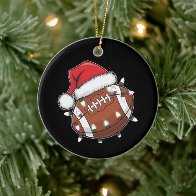 Santa Sports Christmas American Football Lover Ceramic Ornament (Tree)
