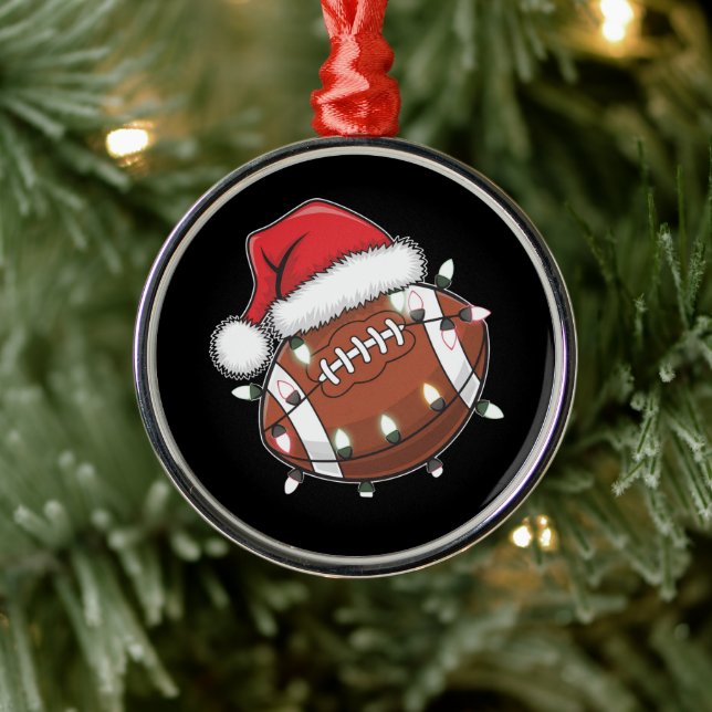 Santa Sports Christmas American Football Lover Metal Ornament (Tree)