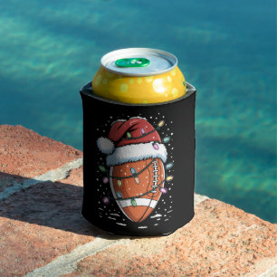 Santa Sports Christmas American Football Player Can Cooler