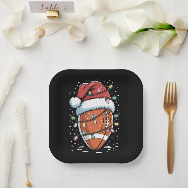 Santa Sports Christmas American Football Player  Paper Plate (Wedding)