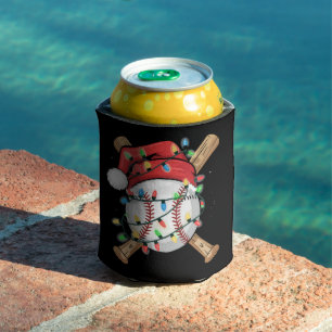 Santa Sports Christmas Baseball Player Can Cooler