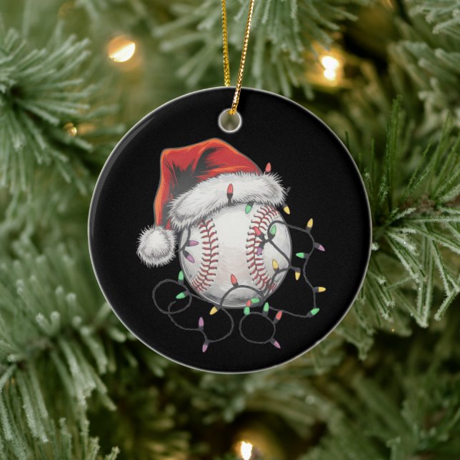 Santa Sports Christmas Baseball Player Ceramic Ornament (Tree)