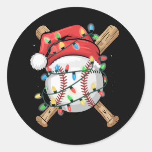 Santa Sports Christmas Baseball Player  Classic Round Sticker