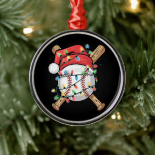 Santa Sports Christmas Baseball Player Metal Ornament