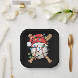 Santa Sports Christmas Baseball Player Paper Plate