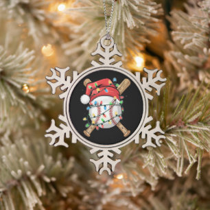 Santa Sports Christmas Baseball Player Snowflake Pewter Christmas Ornament