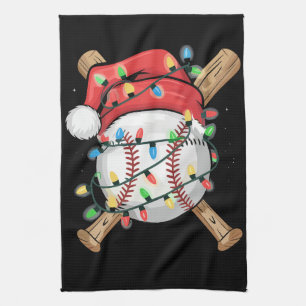 Santa Sports Christmas Baseball Player  Tea Towel