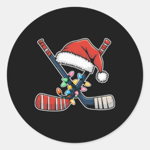 Santa Sports Christmas Ice Hockey Player Men Boys Classic Round Sticker