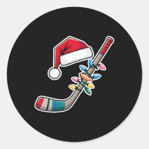 Santa Sports Christmas Men Boys Ice Hockey Player  Classic Round Sticker