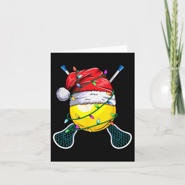 Santa Sports Design- Christmas Lacrosse Player  Card (Front)