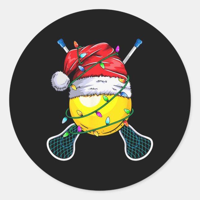 Santa Sports Design- Christmas Lacrosse Player  Classic Round Sticker (Front)