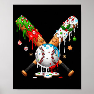 Santa Sports Design For Men Boys Christmas Basebal Poster