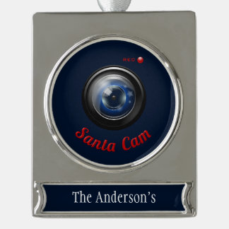 Santa Spy Camera Silver Plated Banner Ornament