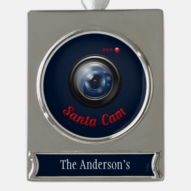 Santa Spy Camera Silver Plated Banner Ornament (Front)