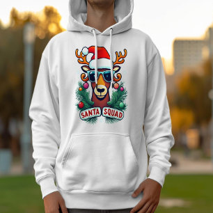 Santa Squad Cool Reindeer with Glasses Christmas Hoodie