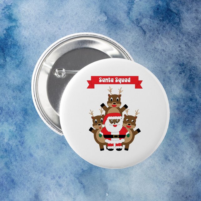 Santa Squad Funny Reindeer Black Santa Claus 6 Cm Round Badge (A pin back button with a black Santa hanging out with his reindeer & a banner that reads Santa Squad)