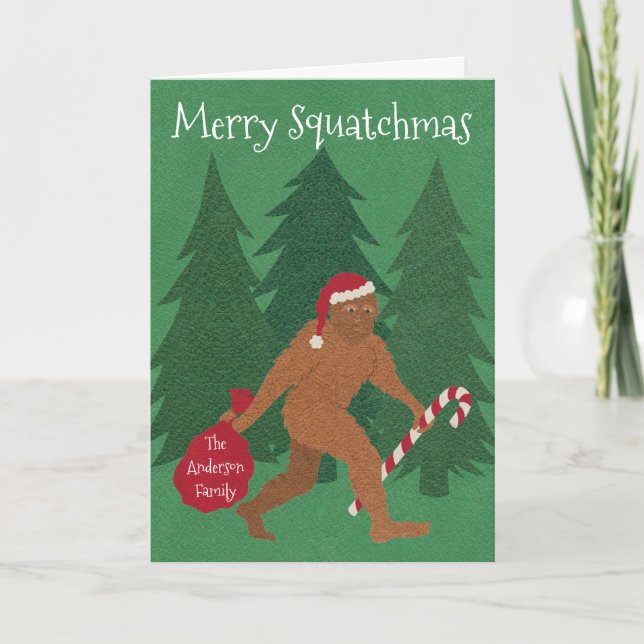 Santa Squatch Christmas Add Your Name Funny Holiday Card (Front)