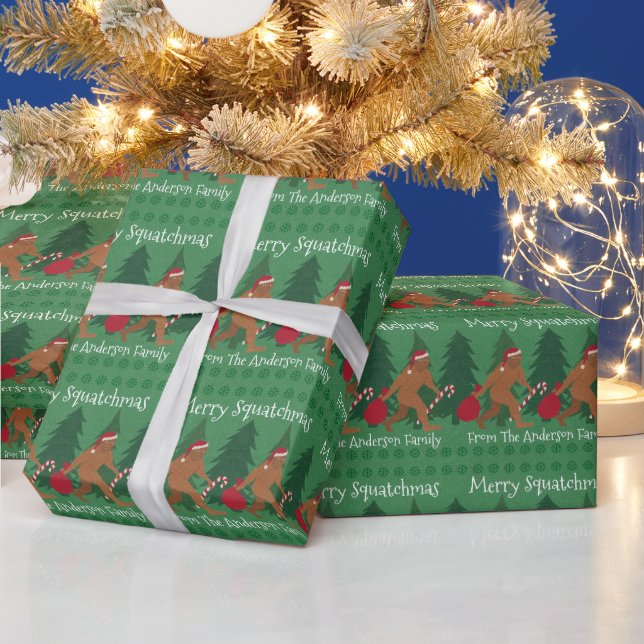 Santa Squatch Christmas Humour Add Your Name Wrapping Paper (Holidays)