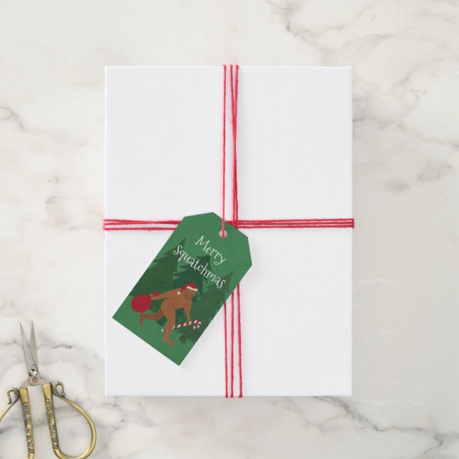 Santa Squatch Christmas To From Funny Cartoon Gift Tags (With Twine)