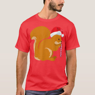 Santa Squirrel Candy Cane Christmas Hat 1239 T-Shirt