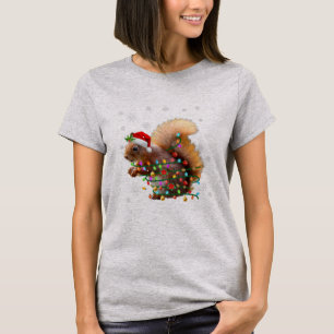 Santa Squirrel Christmas Tree Light Pajama X mas T-Shirt