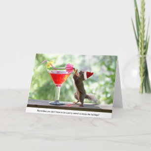 Santa Squirrel Drinking a Cocktail Holiday Card