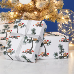 Santa Squirrel in Mushroom Tree Wrapping Paper