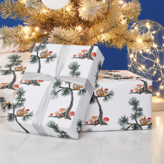 Santa Squirrel in Mushroom Tree Wrapping Paper
