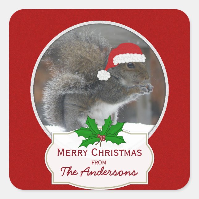 Santa Squirrel Personalised Christmas Stickers (Front)