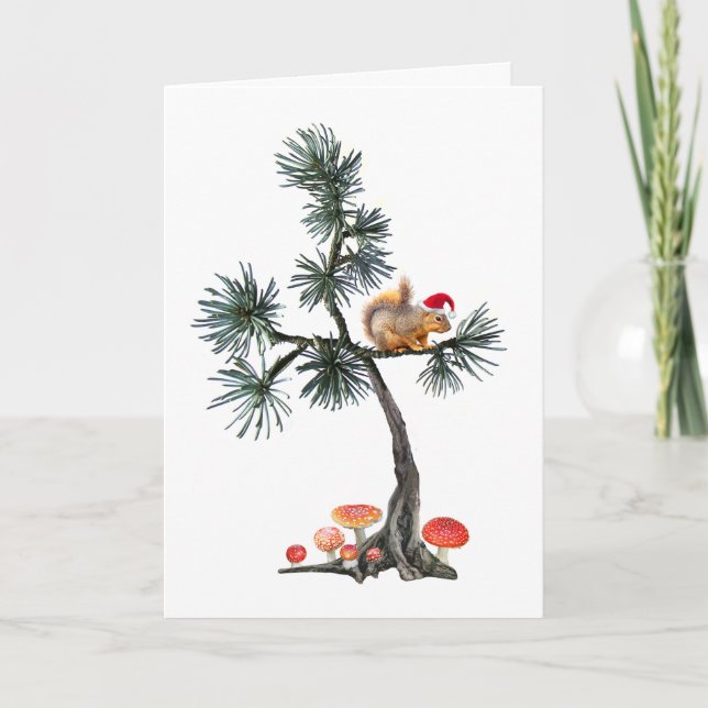 Santa Squirrel Pine Tree Christmas Card (Front)