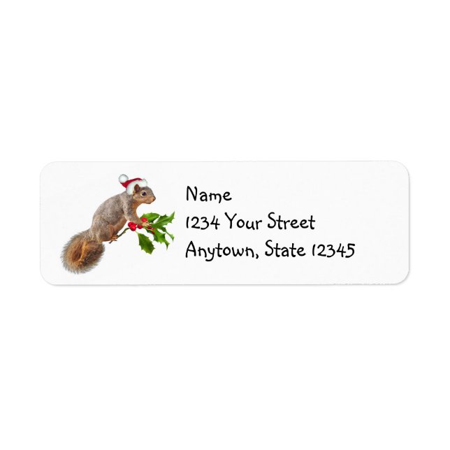 Santa Squirrel with Holly Return Address Labels (Front)