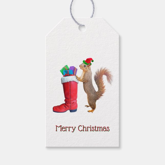 Santa Squirrel with Present Gift Tags (Front)