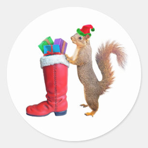Santa Squirrel with Red Boot Stickers