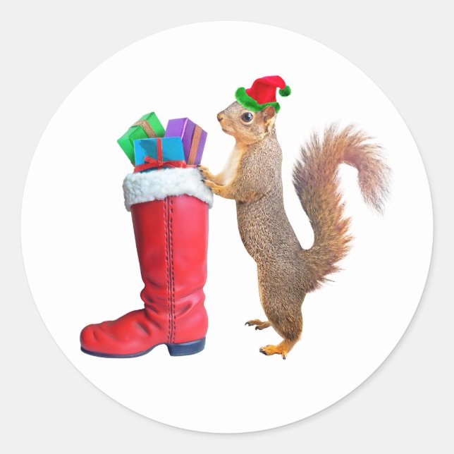 Santa Squirrel with Red Boot Stickers (Front)