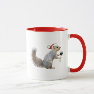 Santa Squirrel with Wine Mug