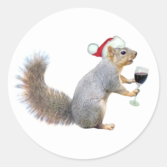 Santa Squirrel with Wine Sticker (Front)
