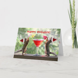 Santa Squirrels Drinking a Cocktail Holiday Card