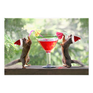 Santa Squirrels Drinking a Cocktail Photo Print