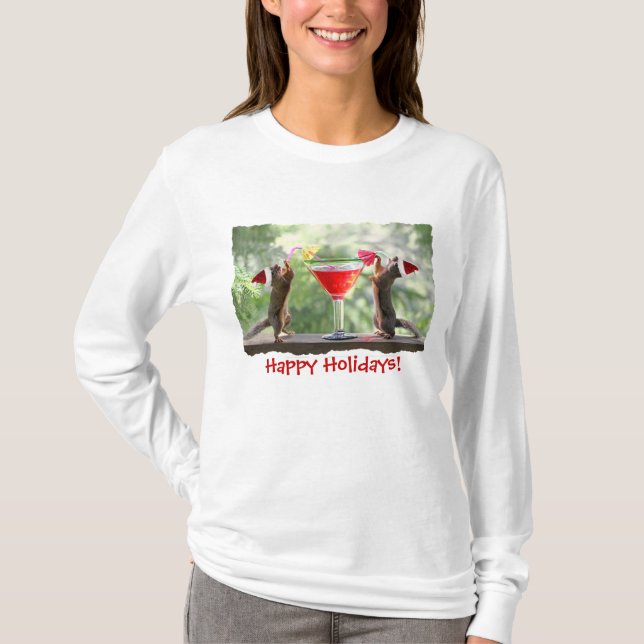 Santa Squirrels Drinking a Cocktail T-Shirt (Front)
